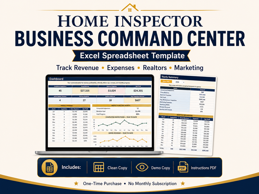 Home Inspector Business Command Center | Excel Business Spreadsheet