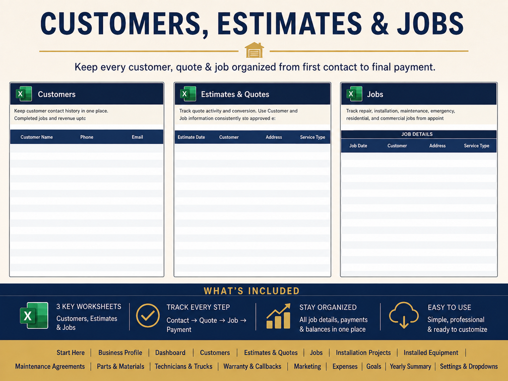 Garage Door Business Command Center | Excel Business Spreadsheet