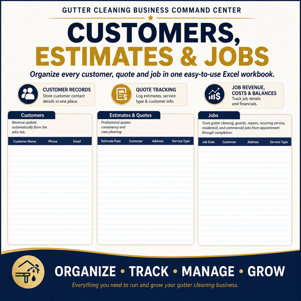 Gutter Cleaning Business Command Center | Excel Business Spreadsheet