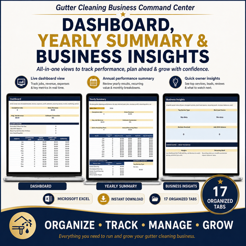 Gutter Cleaning Business Command Center | Excel Business Spreadsheet