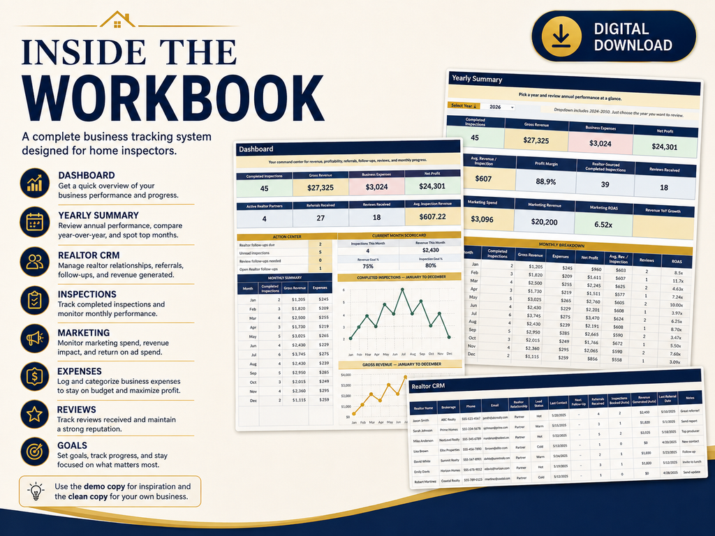Home Inspector Business Command Center | Excel Business Spreadsheet