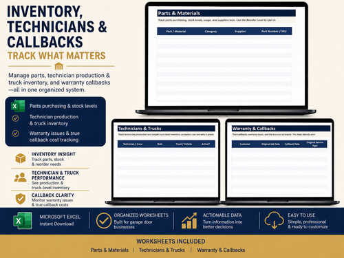 Garage Door Business Command Center | Excel Business Spreadsheet