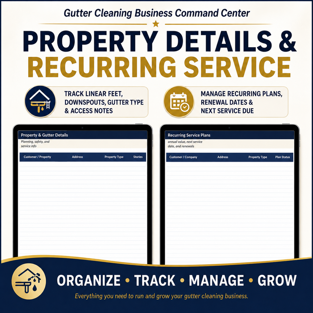 Gutter Cleaning Business Command Center | Excel Business Spreadsheet