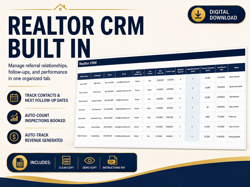 Home Inspector Business Command Center | Excel Business Spreadsheet