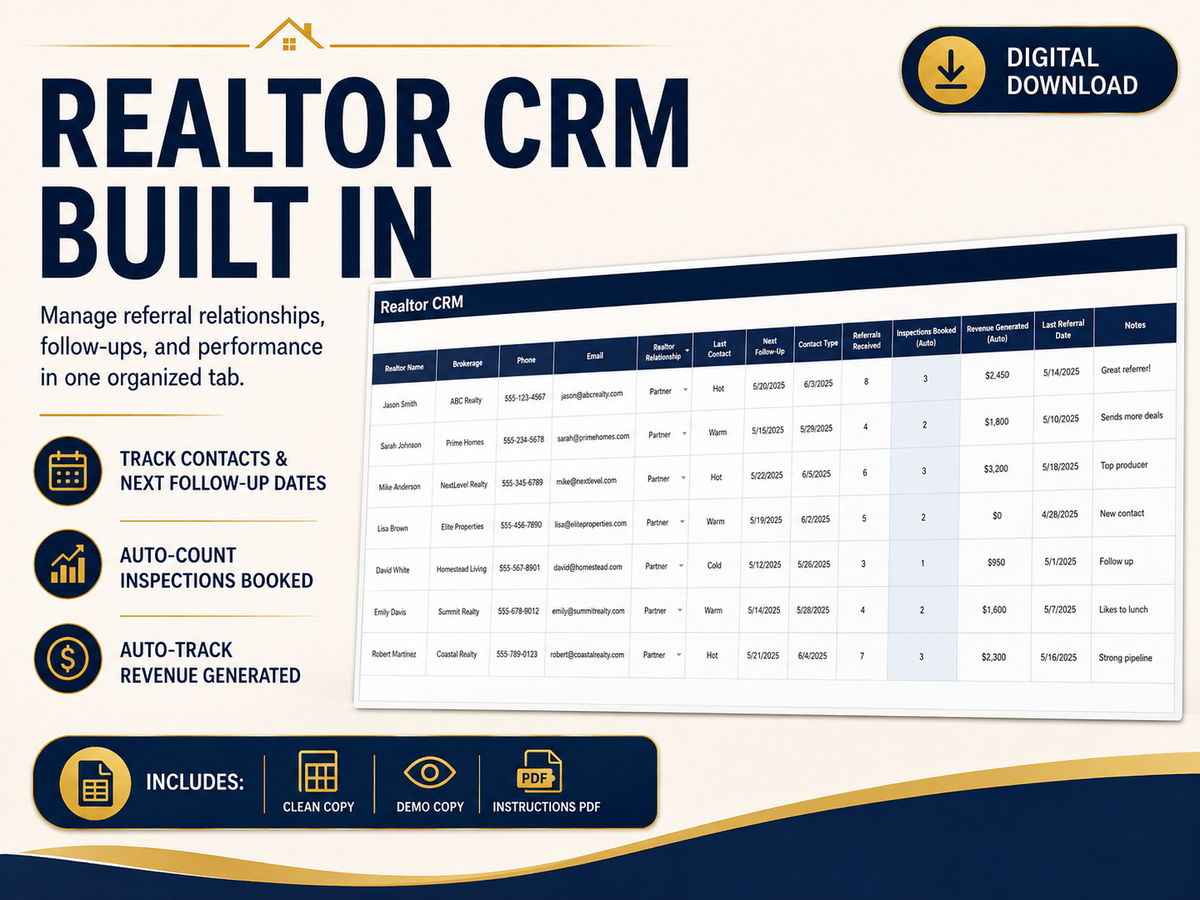 Home Inspector Business Command Center | Excel Business Spreadsheet
