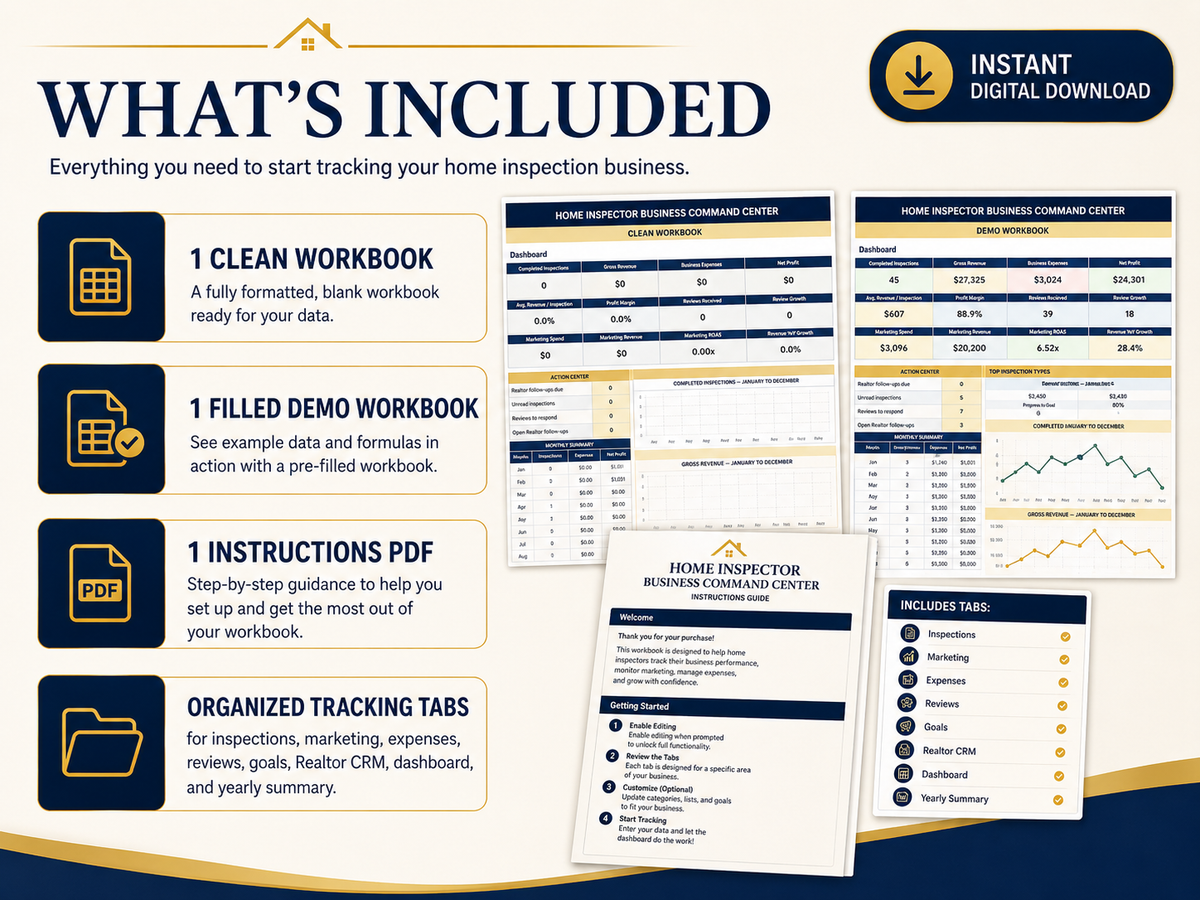 Home Inspector Business Command Center | Excel Business Spreadsheet
