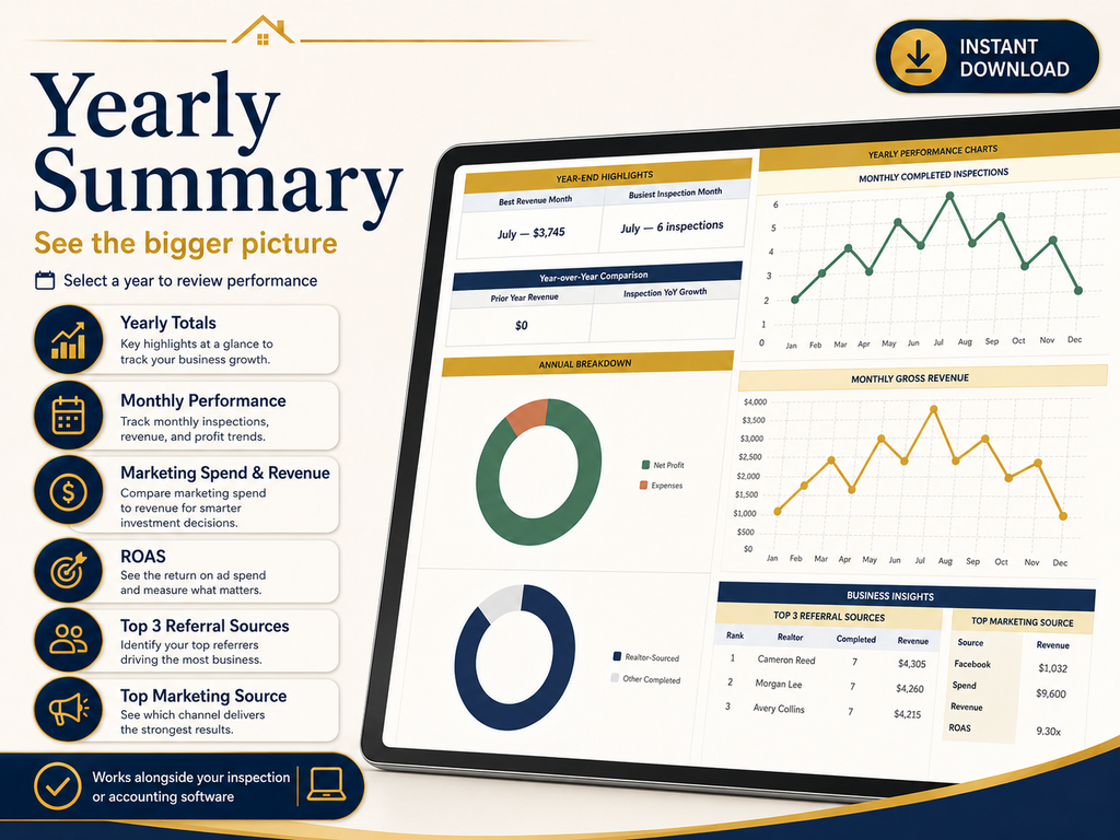 Home Inspector Business Command Center | Excel Business Spreadsheet